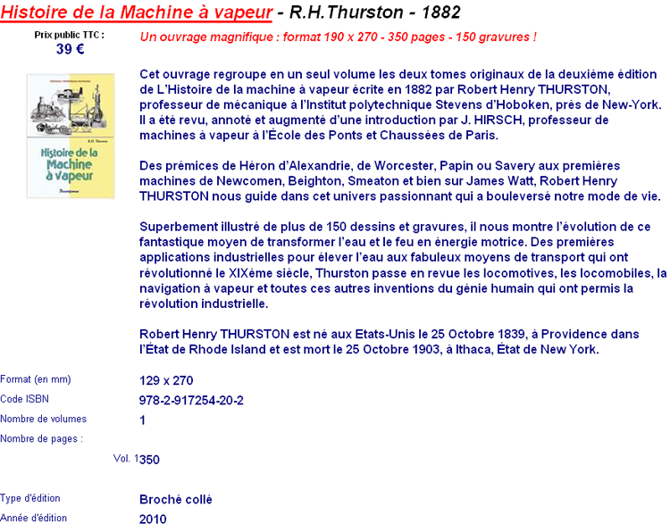 Histoire de la machine à vapeur - R.H.Thurston