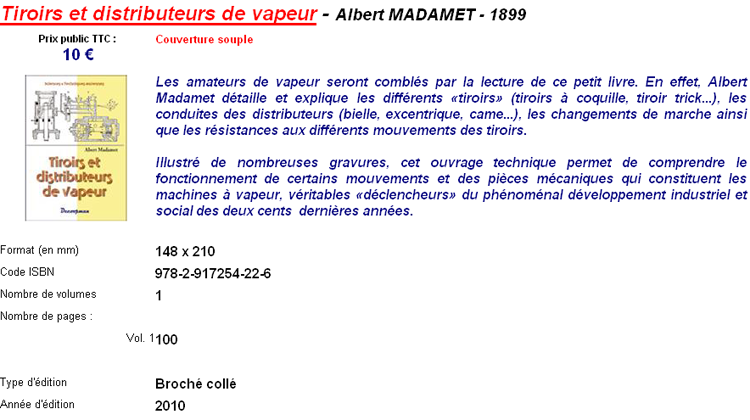 Tiroirs et distributeurs de vapeur - A. Madamet