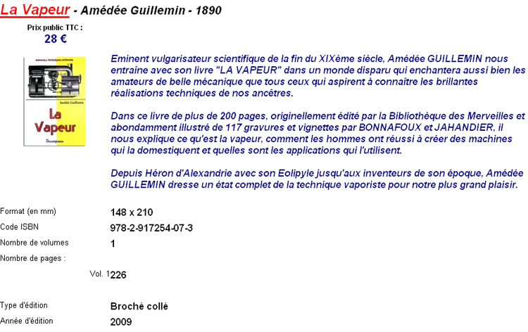 La VAPEUR - Amédée Guillemin